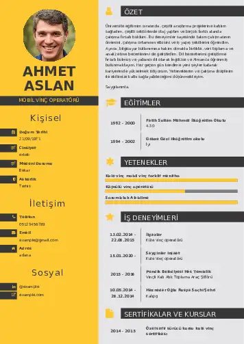 Vinç Operatörü Cv Örnekleri cv indir
